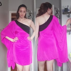 JAYGODFREY Paradis 100% silk one shoulder pink fuschia cocktail dress size 6